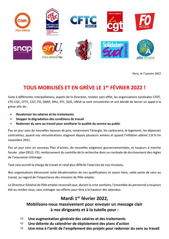 Appel intersyndical à la grève du 1er février 2022
