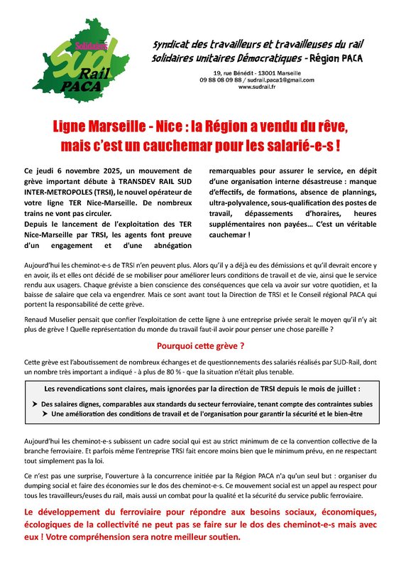 40 - Syndicats - PACA - 2025-11-05_Grève_TRSI_-_tract_aux_usagers