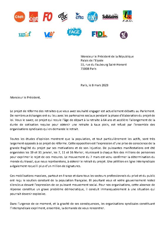 Courrier intersyndical - Président de la République 09-03-2023_Page_1