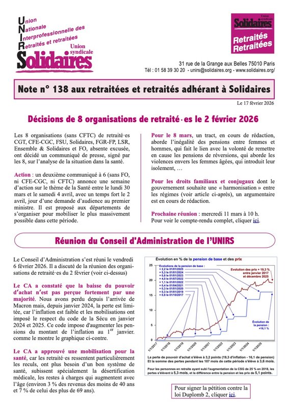 Note Unirs 138 février 2026 1