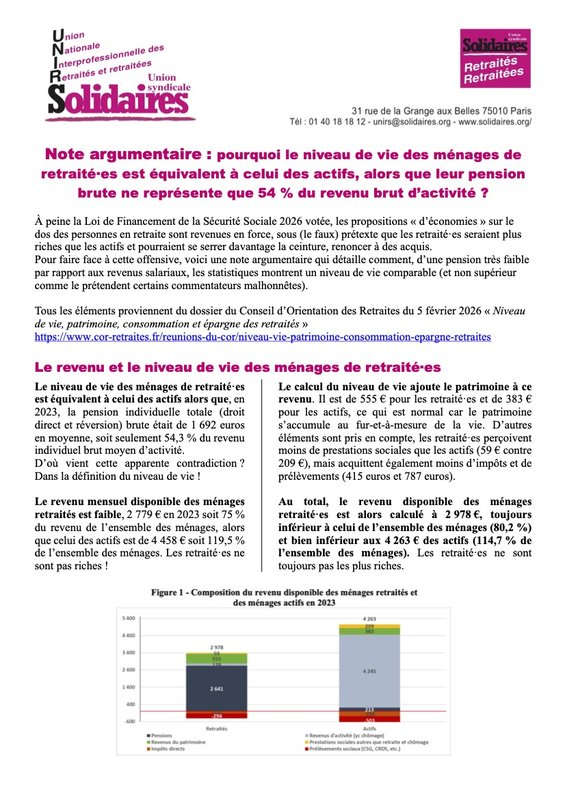 Note Unirs sur le niveau de vie 1