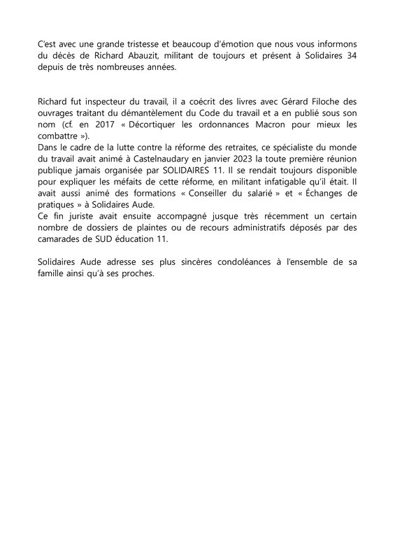 Merci Richard. Hommage à Richard ABAUZIT